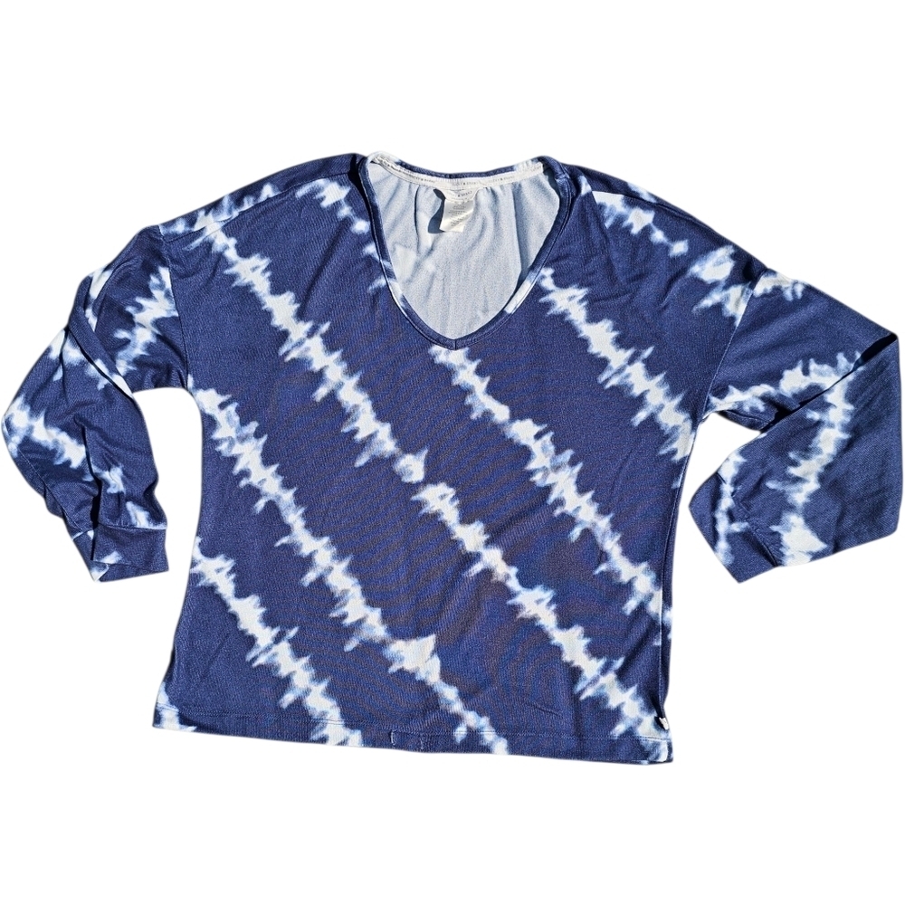Lucky Brand Blue and White Tie-Dye Women's Pullover Top